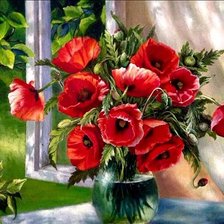 Схема вышивки «Poppys in a Vase.»