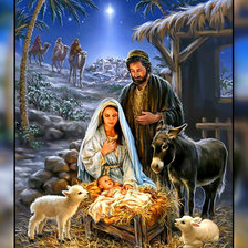 Оригинал схемы вышивки «Мария, Иосиф и младенец Иисус.» (№1943842)