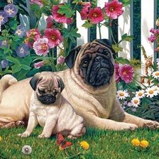 Схема вышивки «Pug Family.»