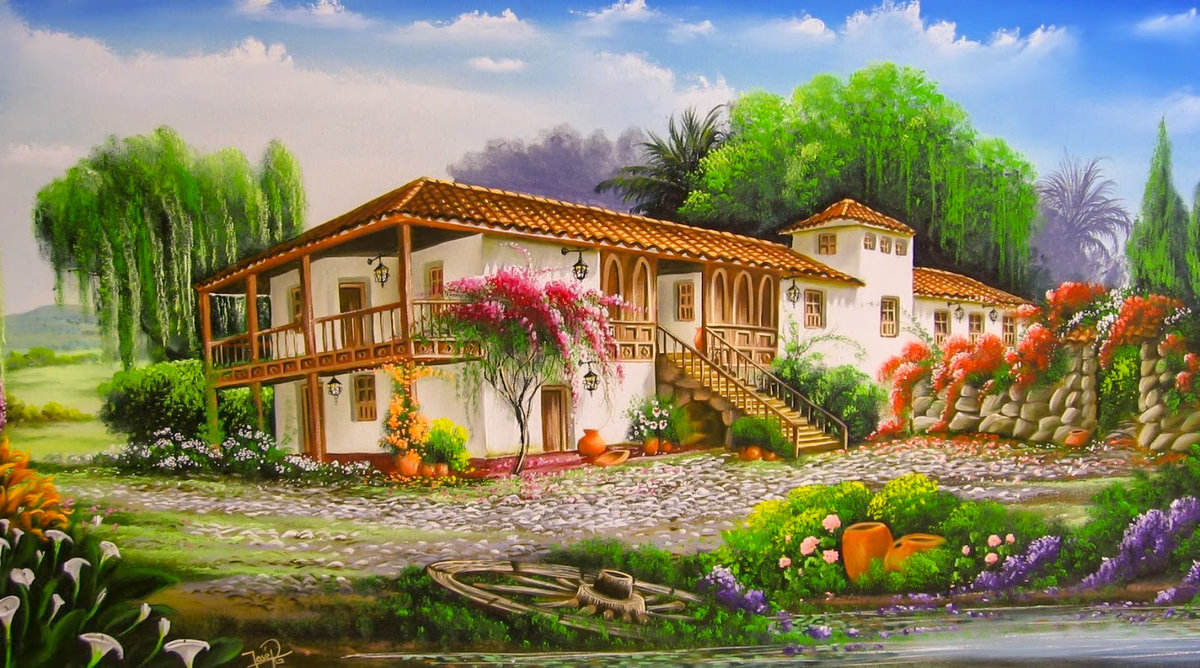 Hacienda. - josé raúl rodríguez galán painter.landscape.scenarys.flowers and - оригинал