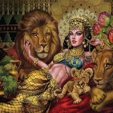 Схема вышивки «девушка и львы»