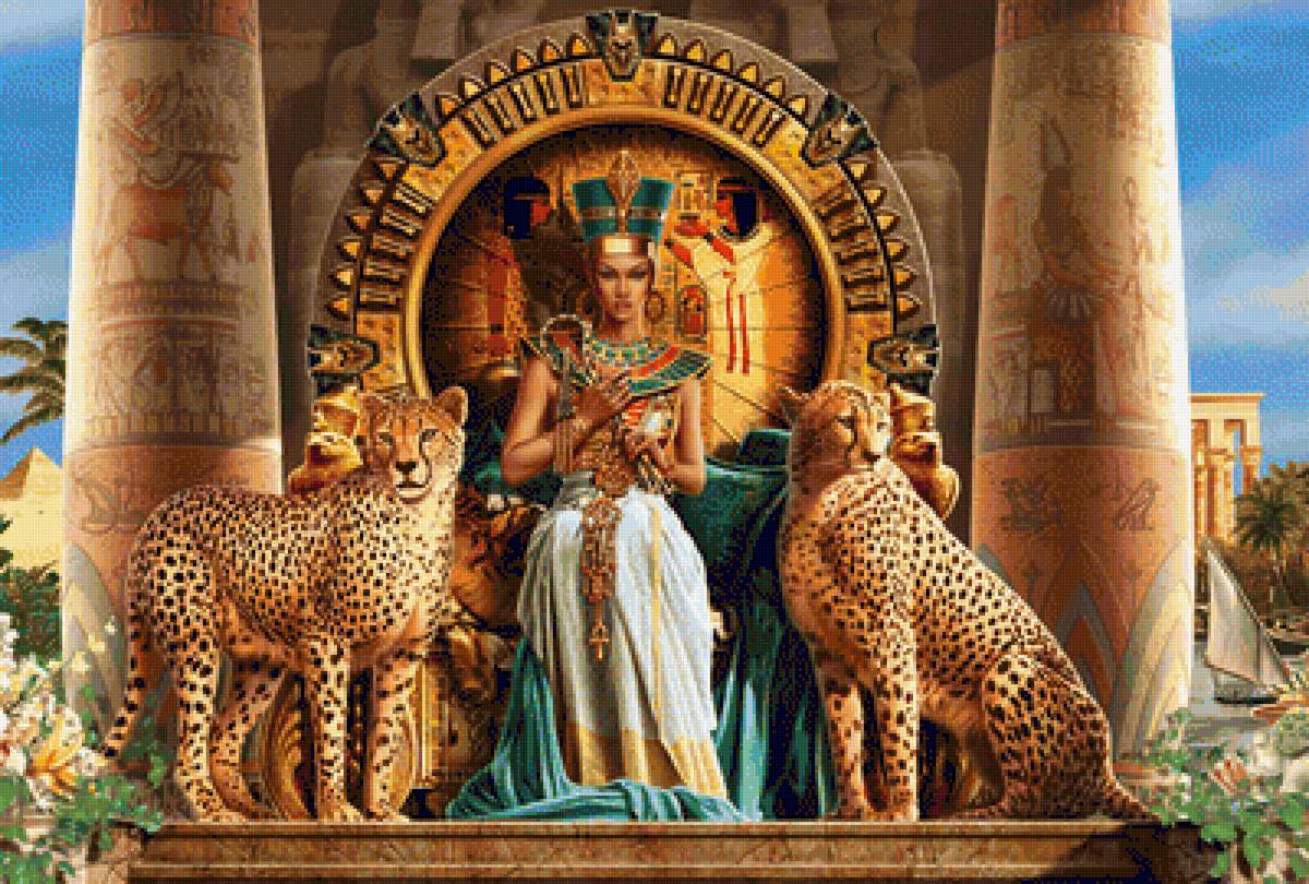 царица Египта - животные, люди, царица, египет, клеопатра, леопарды - предпросмотр
