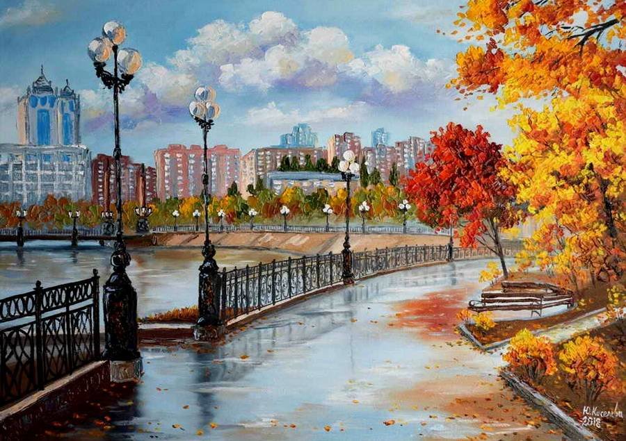 городской пейзаж - осень, набережная - оригинал