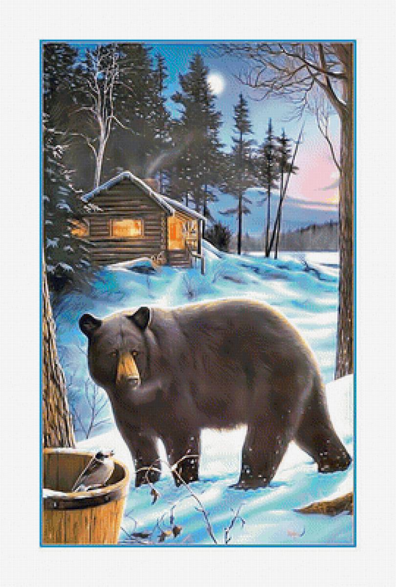 Мишка-шатун. - зима, бурый, пейзаж., медведь, снег - предпросмотр
