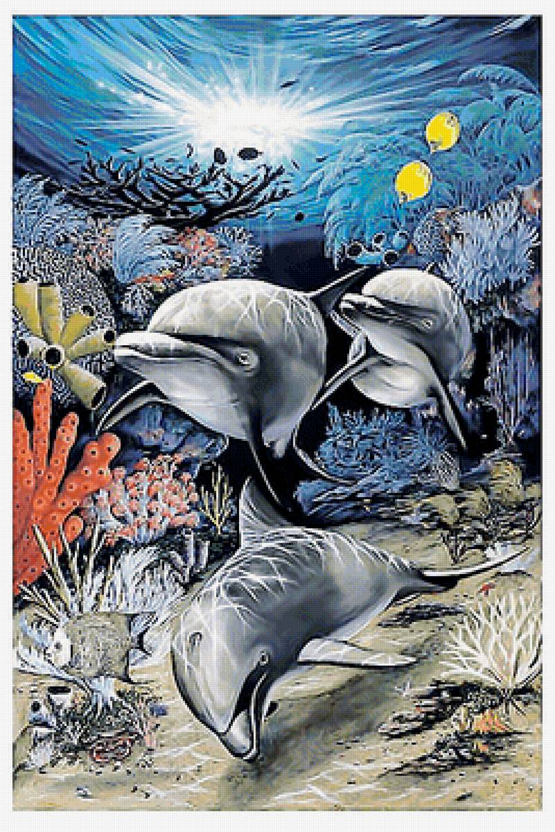 Серия "Водный мир" - водный мир, дельфины, рыбки - предпросмотр