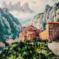 View of Montserrat Mountain with the Monastery.Catalonia.