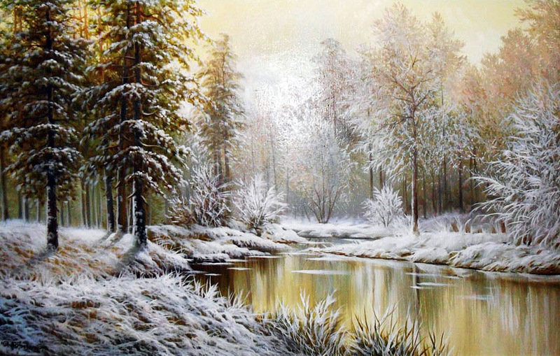 зима - река, лес, зима, пейзаж - оригинал