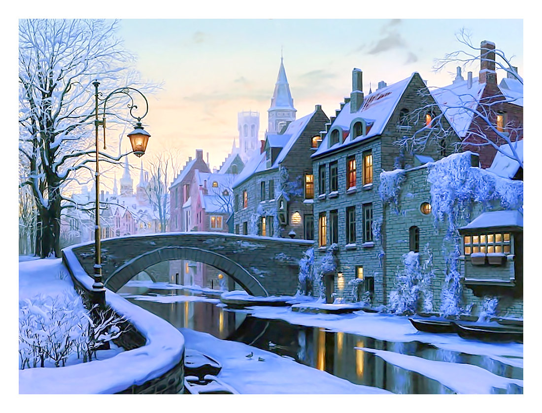 Серия "Городской пейзаж". Зима - городской пейзаж, мост, зима, дома - оригинал