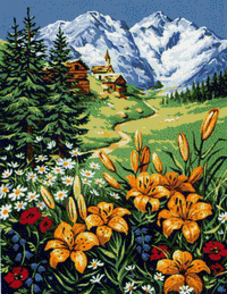 цветы и горы - цветы, горы, пейзаж - предпросмотр