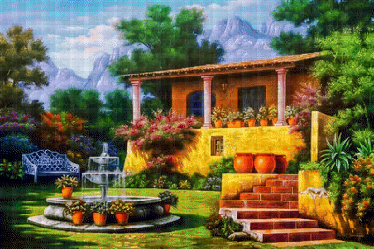 Beautiful Hacienda. - arturo zárraga painter.scenarys.flowers and gardens. - предпросмотр