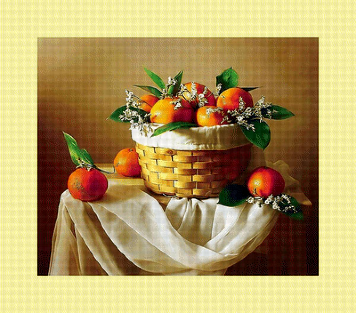 Корзинка с мандаринами. - мандарины, корзина, фрукты., натюрморт - предпросмотр