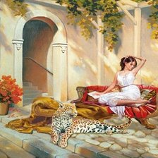 Оригинал схемы вышивки «девушка с леопардом» (№1961992)