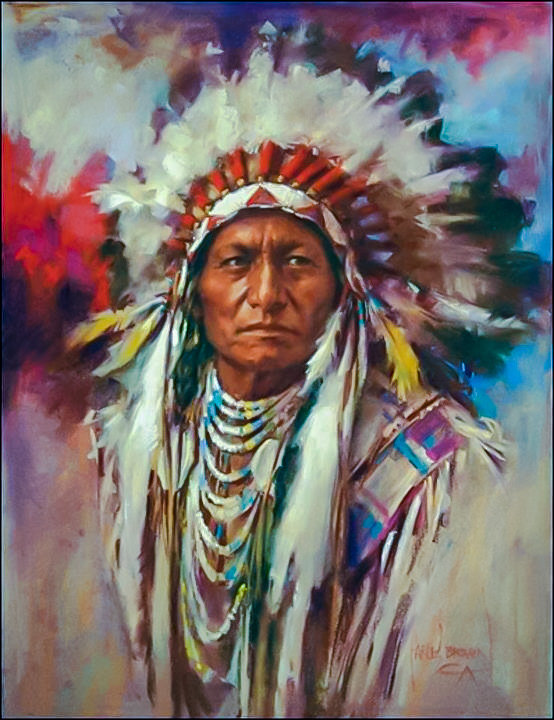 Indian Soldier Portrait. - native american art.people.portraits. - оригинал