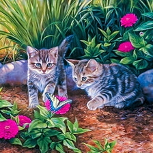 Схема вышивки «Kittys In The Garden.»