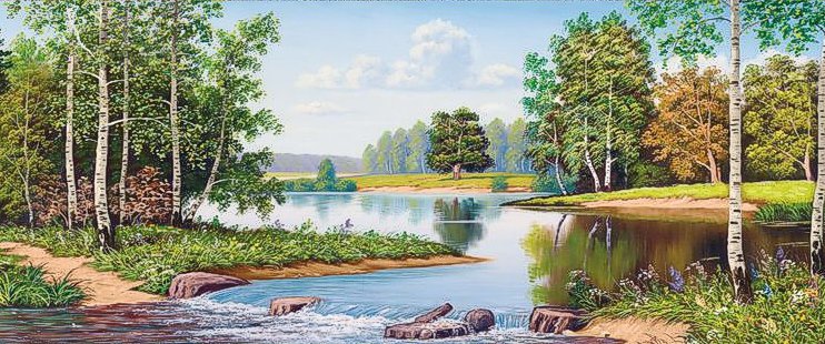 пейзаж - природа, река, пейзаж, березы - оригинал
