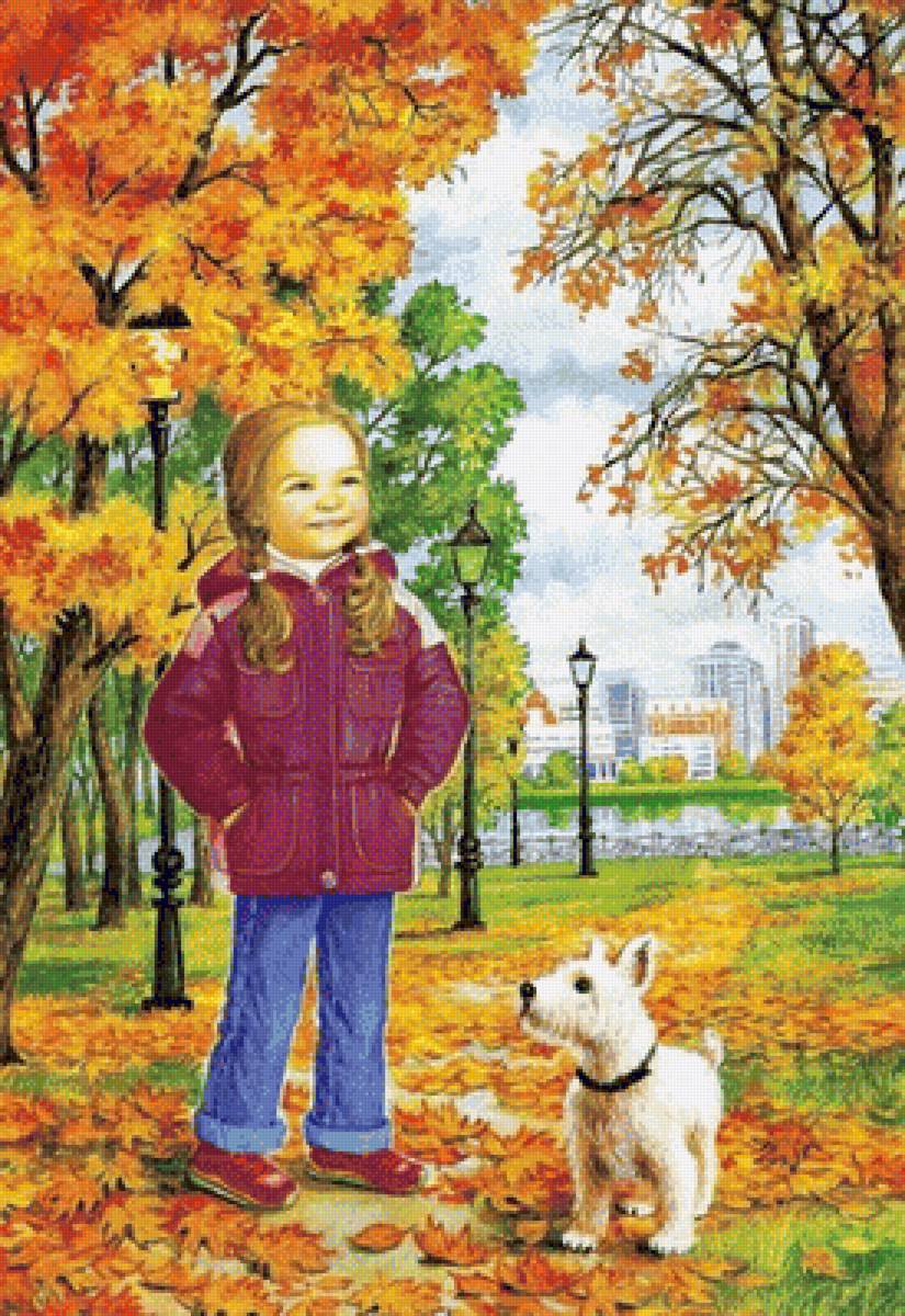 прогулка - осень, парк, животные, дети, девочка, собачка - предпросмотр
