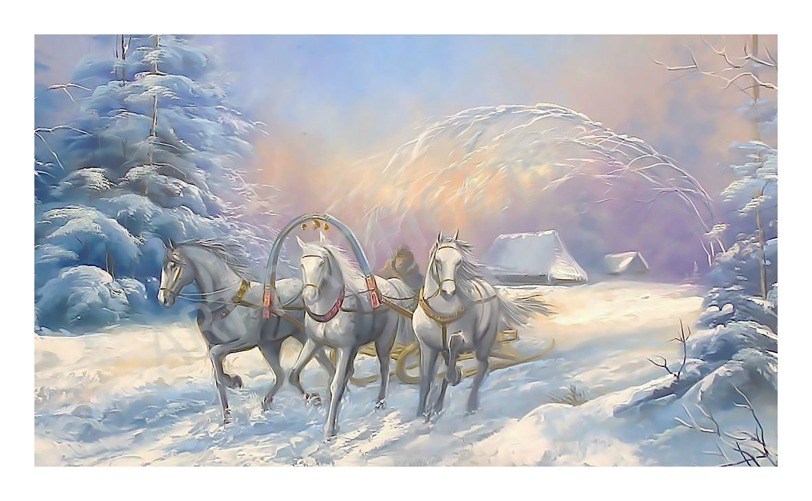 Зимний пейзаж. Тройка. - тройка, кони, лес, белые., зима, снег, пейзаж - оригинал