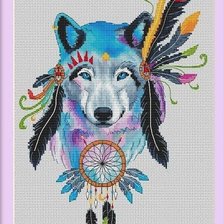 Схема вышивки «волк индеец»