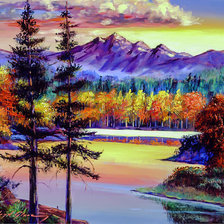 Схема вышивки «Oak Tree Lake at Sunset.»