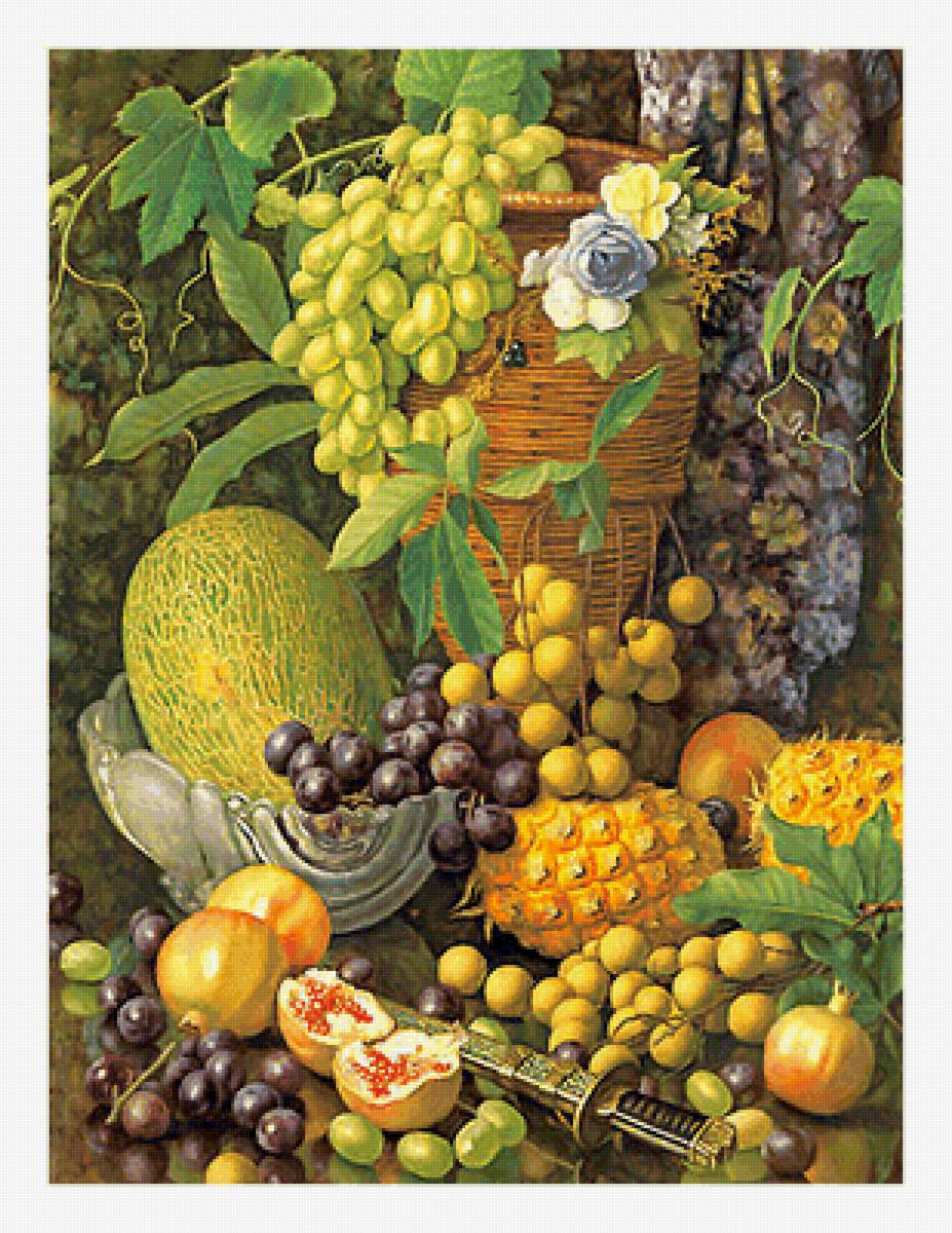 Серия "Натюрморты". - натюрморт, дыня, ананас, фрукты, виноград - предпросмотр