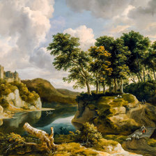 Оригинал схемы вышивки «River Landscape with a Castle on a High Cliff.» (№1966380)
