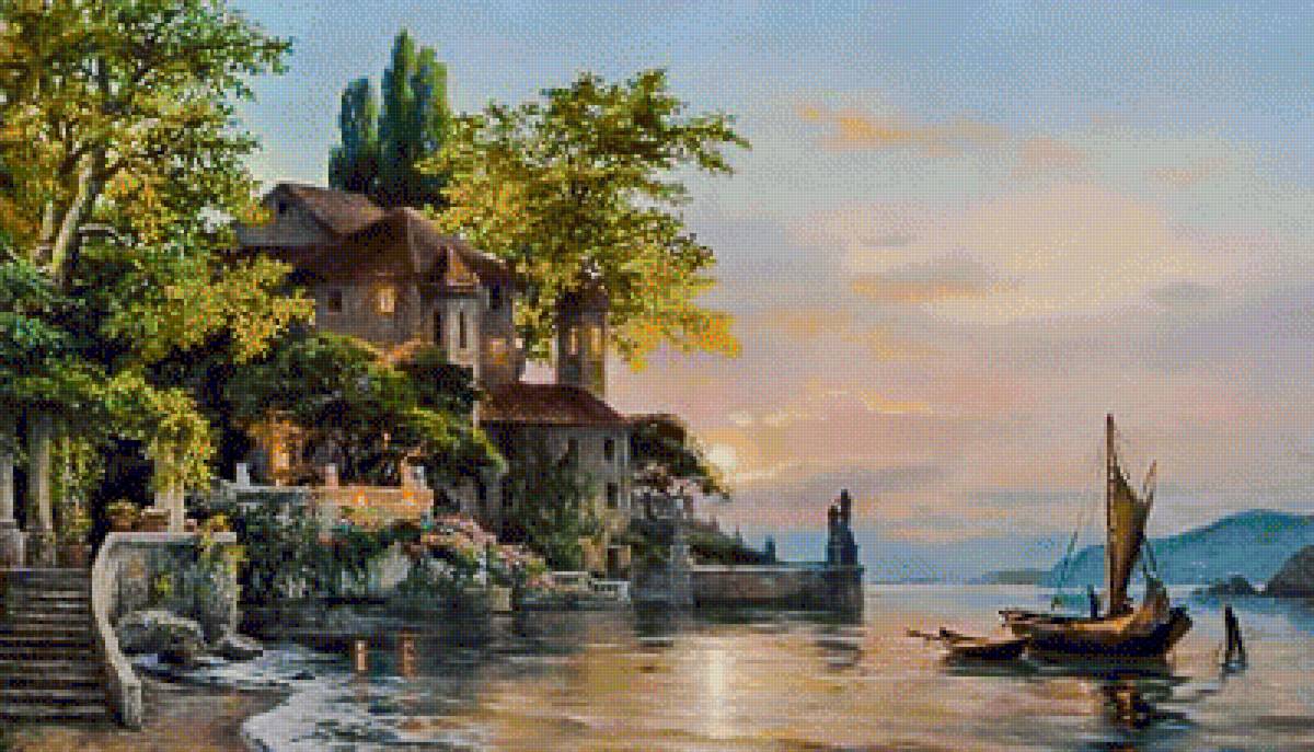 Sunset on the Island of Como. - mikhail satarov paintings.scenarys.people. - предпросмотр