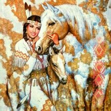 Схема вышивки «Девушка с лошадками»