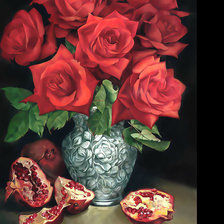 Оригинал схемы вышивки «Красные розы и гранат.» (№1971910)