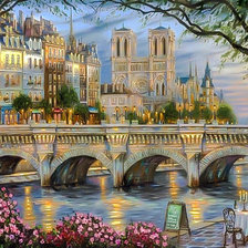 Оригинал схемы вышивки «Sunset by the River Seine.» (№1972921)