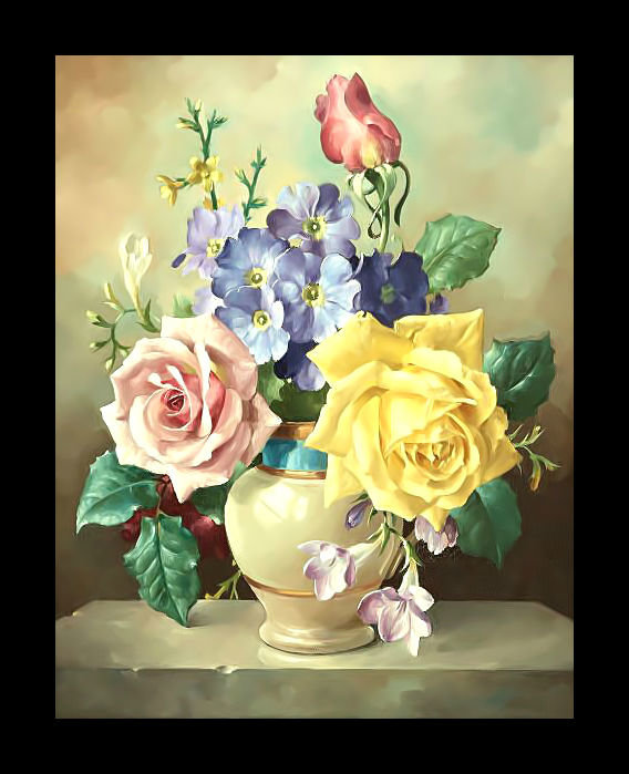 Букет. - ваза, букет, цветы, розы - оригинал