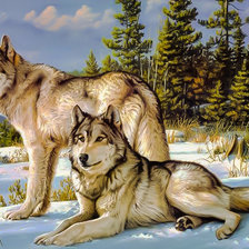 Оригинал схемы вышивки «Couple of Wolves.» (№1975629)