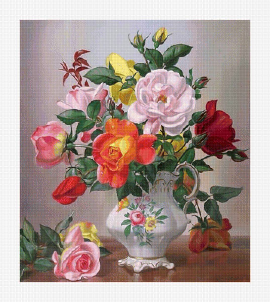 Розы. - букет, розы, ваза, цветы - предпросмотр