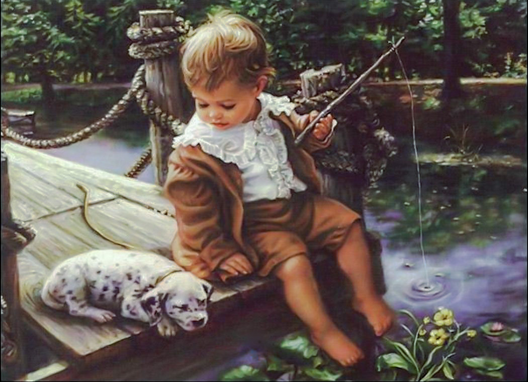 The Fisherman. - sandra kuck painters.children.animals. - оригинал