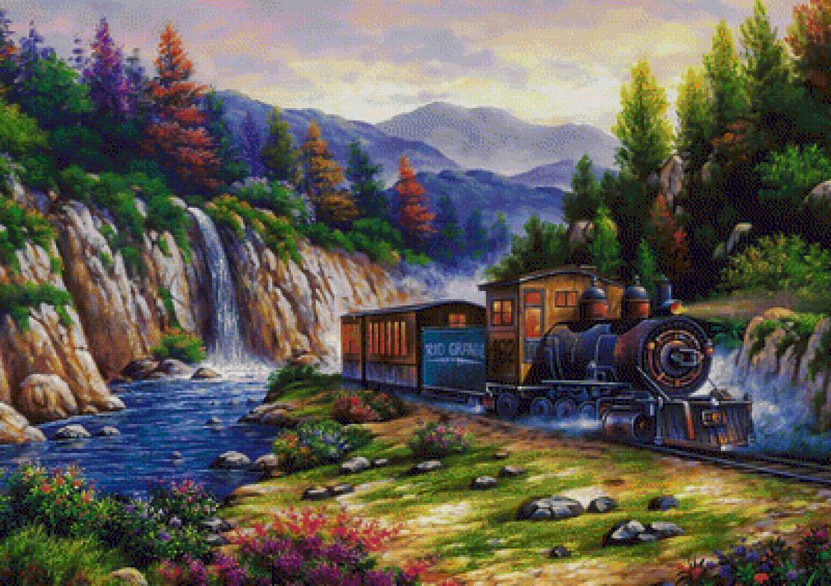 Travelling by Río Grande Train. - ted blaylock paintings.landscape.scenarys. - предпросмотр