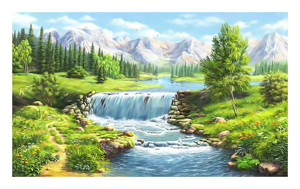Пейзаж. - горы, река, лето, картина, пейзаж, живопись - оригинал
