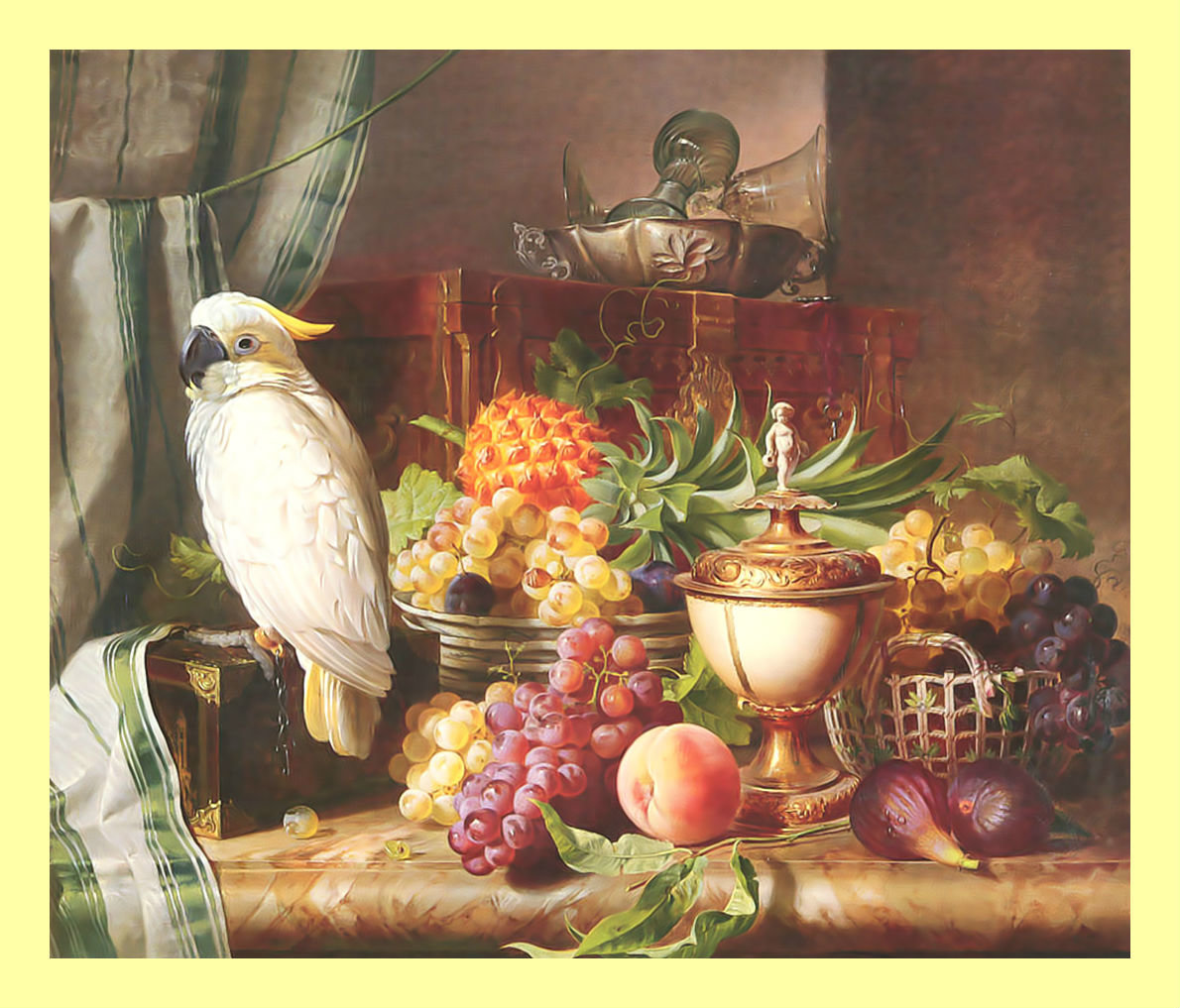 Натюрморт. - фрукты, живопись, виноград, ягоды, натюрморт, персики, яблоки - оригинал