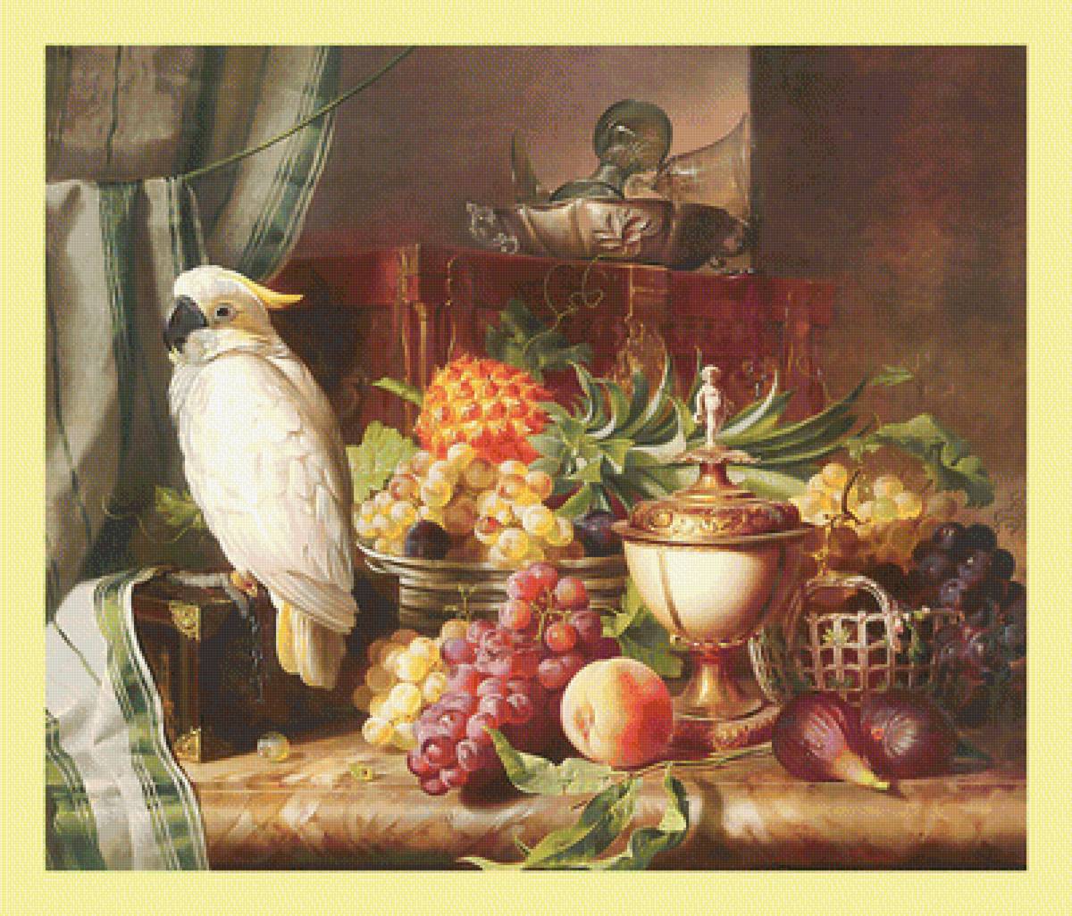 Натюрморт. - натюрморт, живопись, фрукты, яблоки, персики, виноград, ягоды - предпросмотр