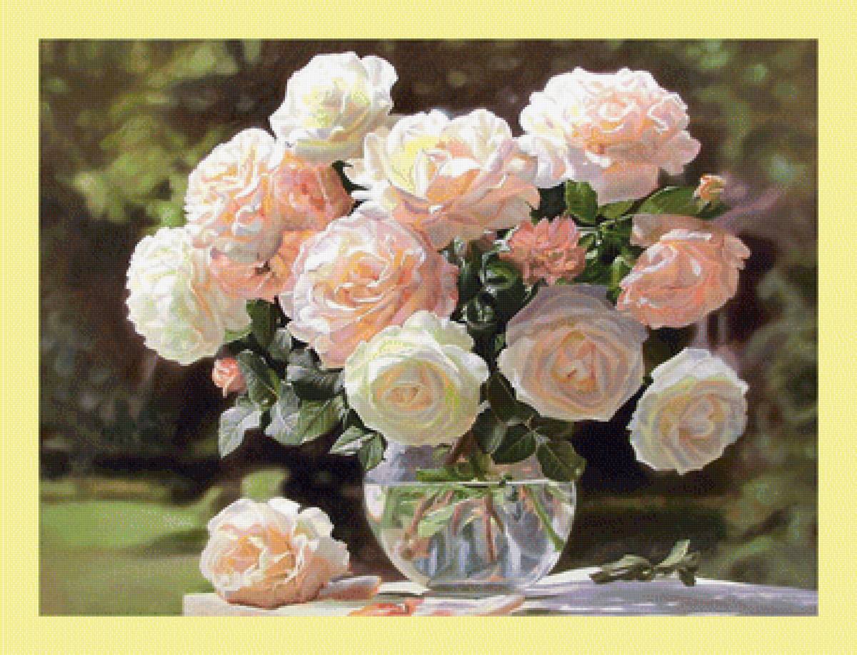 Розы. - розы, цветы, букет, живопись - предпросмотр