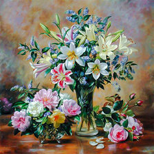 Схема вышивки «Roses and Jasmines in a Beautiful Vase.»