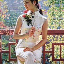 Схема вышивки «Японка с цветушм, Zhao Kailin»