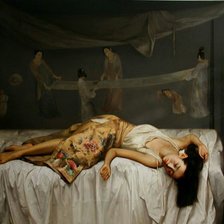 Схема вышивки «Zhao Kailin, спящая японка на ыоне картины»