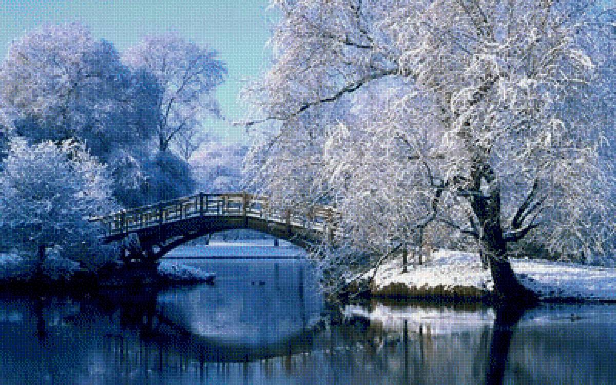 №1984658 - мостик, вода, деревья, пруд, природа, зима.деревья - предпросмотр