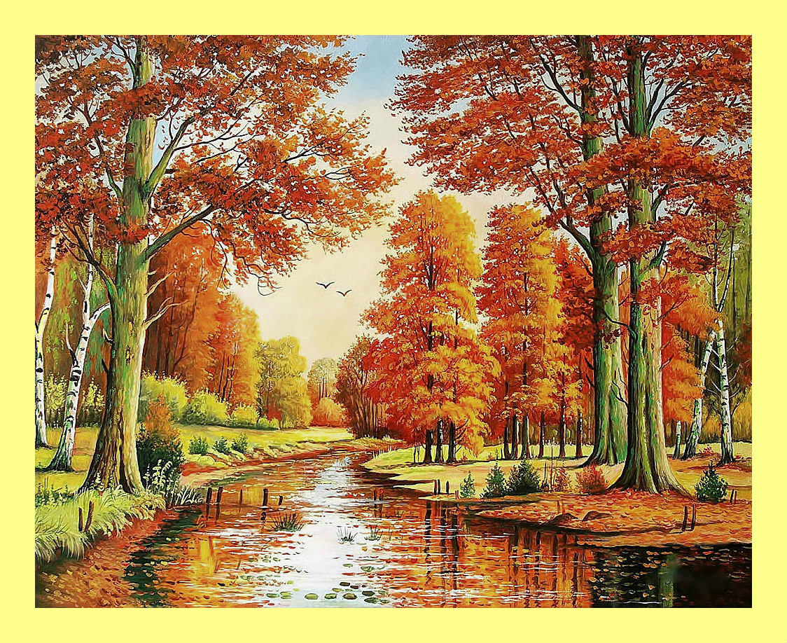 Золотая осень. - природа, озеро, пейзаж, березы, живопись, осень, лес - оригинал
