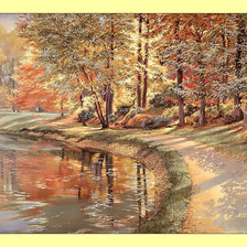 Оригинал схемы вышивки «Осенний пруд в парке.» (№1990149)
