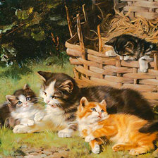 Cat Mother with three Boys.