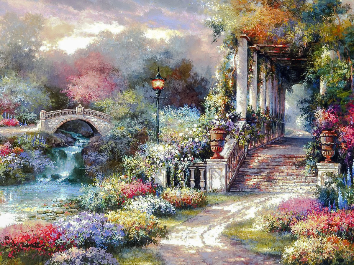 Classic Garden Retreat. - james lee painter.scenarys.flowers and gardens. - оригинал