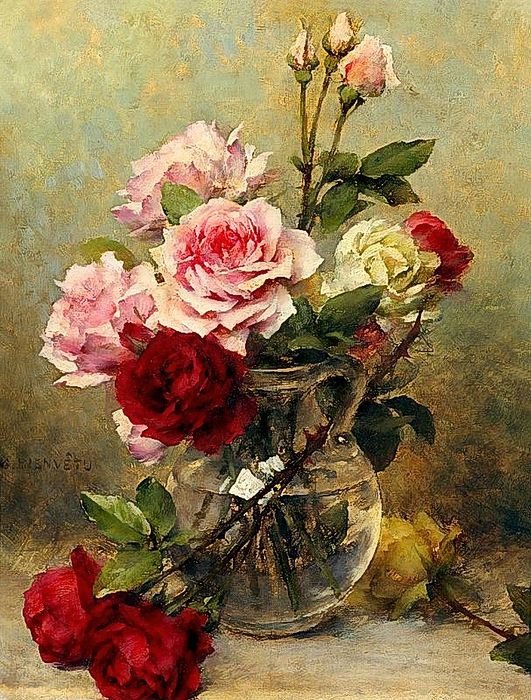 VASE OF ROSES - by gustave bienvetu, розы - оригинал