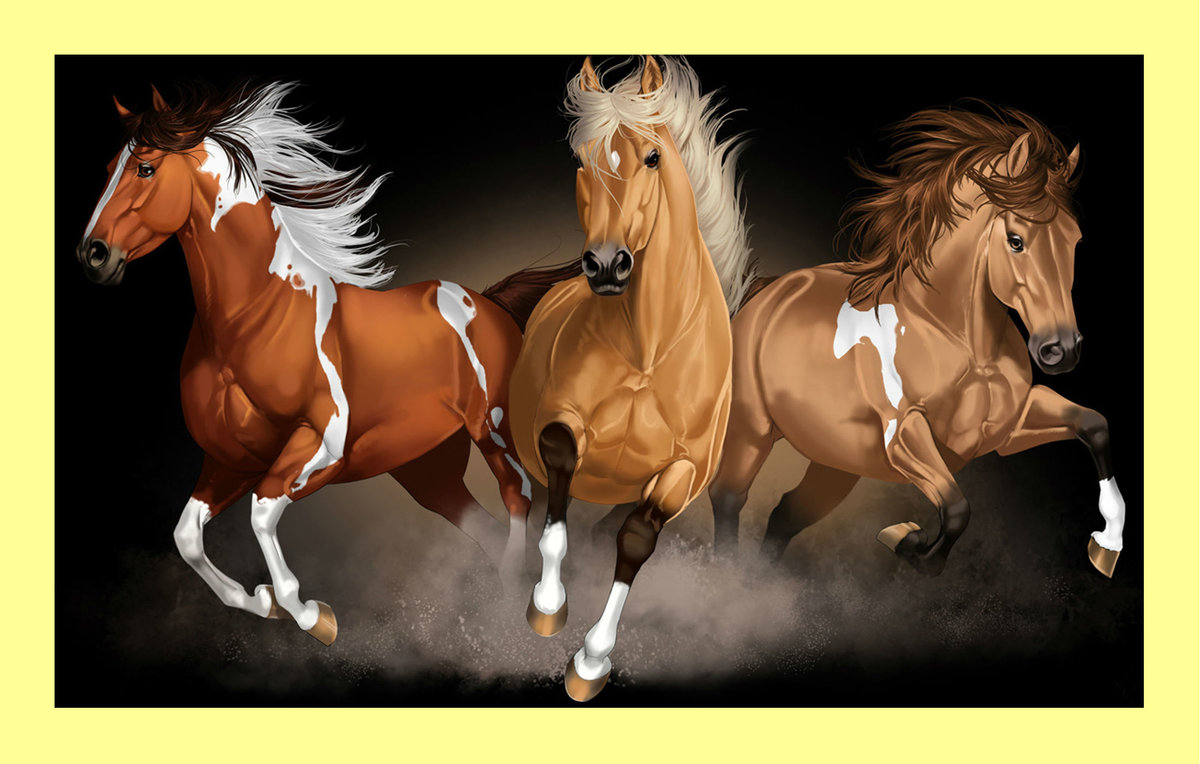 Тройка. - живопись, кони, животные, тройка, лошади - оригинал