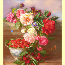 Оригинал схемы вышивки «Цветочно-ягодный натюрморт.» (№1993419)