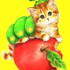 котёнок и яблоко